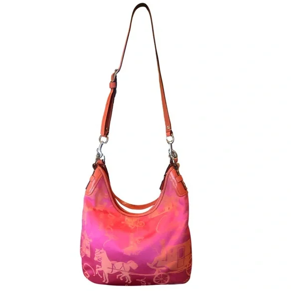 Coach Hot Pink and Coral Satin Signature Hobo - Picture 16 of 17